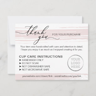 Carte De Remerciements Instructions d'entretien de la tasse tumbler rose