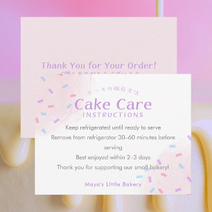 Carte De Remerciements Instructions d'entretien du gâteau pastel rose sau