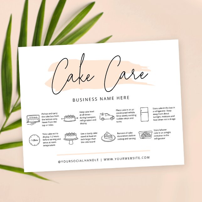Carte De Remerciements Instructions pour la garde de gâteaux Pastel Beige (Light cream cake care cards with care icons, trendy fonts and pastel beige colors)