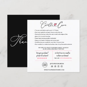 Carte De Remerciements Instructions pour le soin des bougies