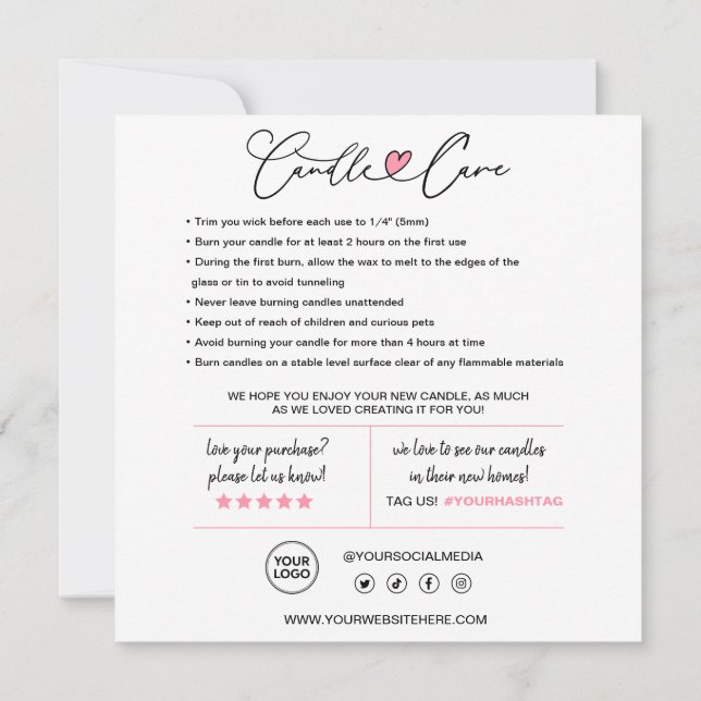 Carte De Remerciements Instructions pour l'entretien des bougies et clien (Dos)