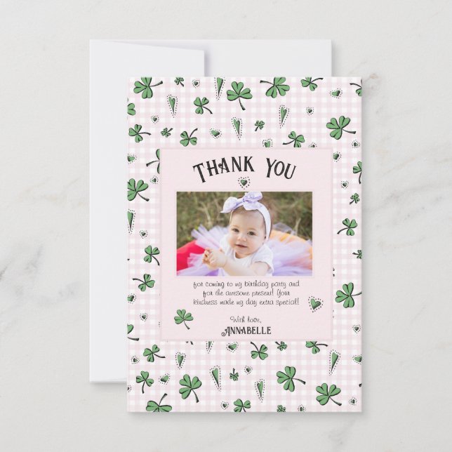 Carte De Remerciements Irlandais rose Clovers et Anniversaire de enfant d (Devant)