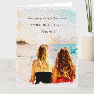 Carte De Remerciements Isaïe 43 2 Aquarelle Vue sur la mer mère fille