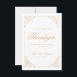 Carte de remerciements islamique musulman blanc Ma<br><div class="desc">Carte de remerciements musulman Mariage islamique. Un design élégant, royal blanc et or carte design. Vintage cadre d'angle feuille baroque en fausse couleur or avec polices de script de calligraphie. Les noms du couple marié, la date de la cérémonie de mariage et toutes les informations peuvent être changés en utilisant...</div>