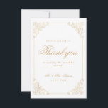 Carte de remerciements islamique musulman blanc Ma<br><div class="desc">Carte de remerciements musulman Mariage islamique. Un design élégant, royal blanc et or carte design. Vintage cadre d'angle feuille baroque en fausse couleur or avec polices de script de calligraphie. Les noms du couple marié, la date de la cérémonie de mariage et toutes les informations peuvent être changés en utilisant...</div>