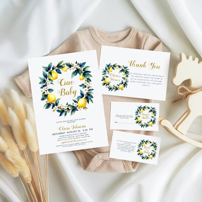 Carte De Remerciements Italian Amalfi Lemon Wreath Ciao Baby Baby Shower (Créateur téléchargé)