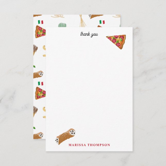 Carte De Remerciements Italian Food Pizza Pasta Tiramisu Pattern (Devant / Derrière)