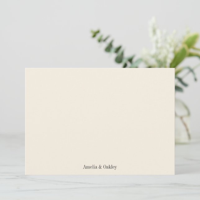 Carte De Remerciements Ivoire minimaliste Écru noir Élégant mariage perso (Debout devant)