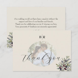 Carte De Remerciements Ivoire Olive Photo Monogramme Mariage