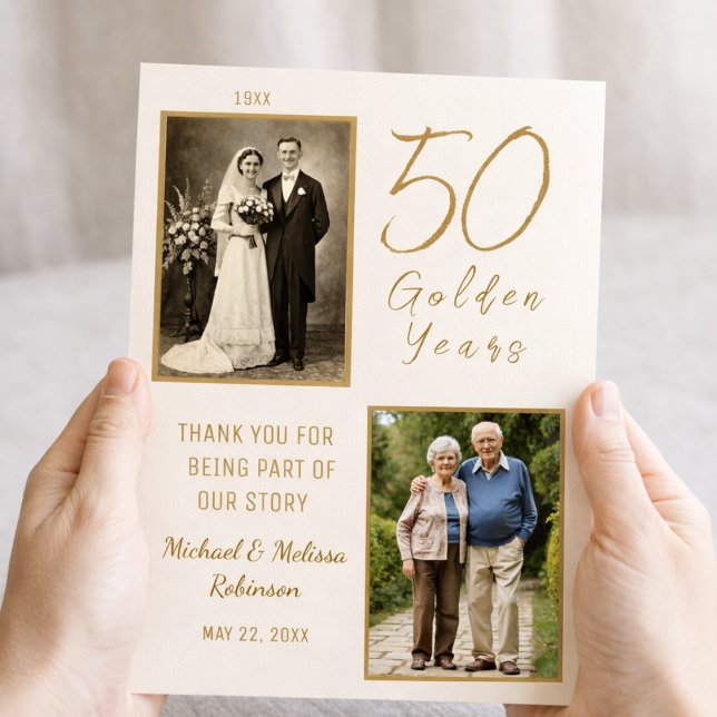 Carte De Remerciements Ivory and Gold Golden Anniversary Thank You Card (A heartfelt thank you card honoring 50 golden years of love and the people who shared the journey.)