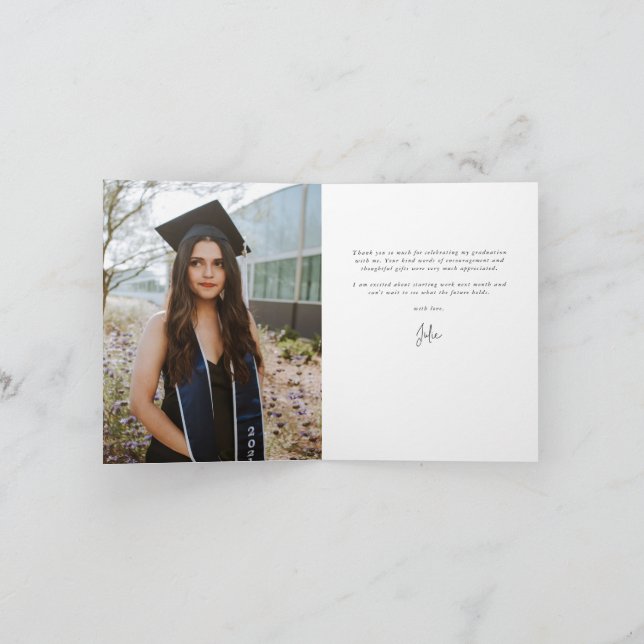 Carte De Remerciements Ivory Elegant Script Graduation Photo+Message (Intérieur)