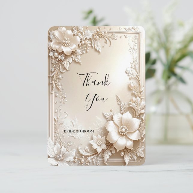 Carte De Remerciements Ivory Flowers Thank You Card (Debout devant)