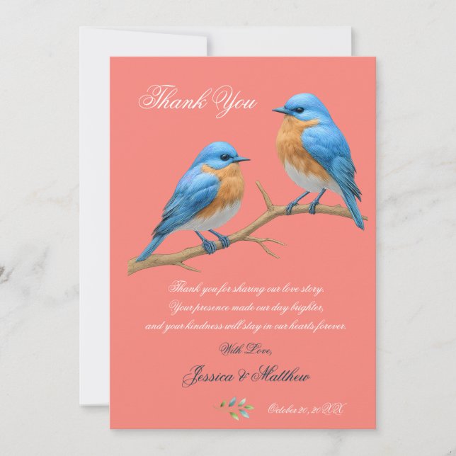 Carte De Remerciements Ivory Pastel Lovebirds Romantique Bluebirds Mariag (Devant)