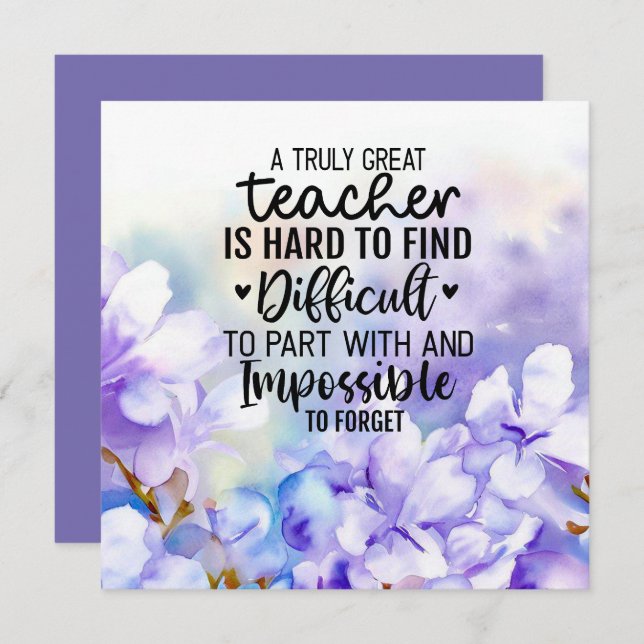 Carte De Remerciements Jacaranda fleurs pour professeur (Devant / Derrière)