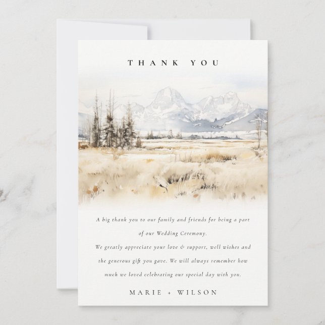 Carte De Remerciements Jackson Hole Wyoming Watercolor Landscape Wedding (Devant)