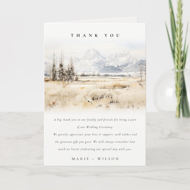 Carte De Remerciements Jackson Hole Wyoming Watercolor Landscape Wedding (Devant)