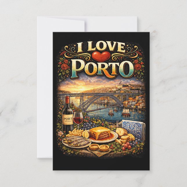 Carte De Remerciements J'adore Porto (Devant)