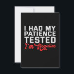 Carte De Remerciements J'Ai Fait Tester Ma Patience, Elle Est Revenue Nég<br><div class="desc">funny, patience, venin, venin, sarcastic, quote, birthday, her, him</div>