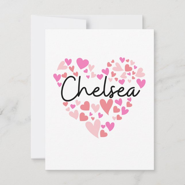 Carte De Remerciements J'aime Chelsea - coeurs pour Chelsea (Devant)