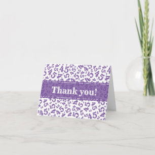 Carte De Remerciements Jalon 45 motif de nombre aléatoire violet/blanc