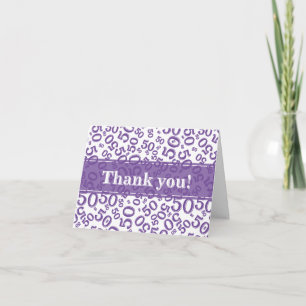Carte De Remerciements Jalon 50 motif de nombre aléatoire violet/blanc