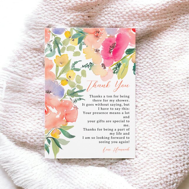 Carte De Remerciements Jardin boho brillant fleuri nain douche (Bright bold boho garden floral bridal shower thank you card)