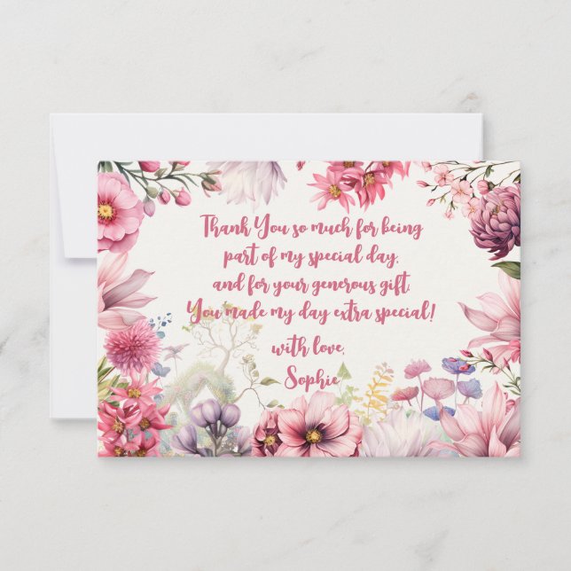 Carte De Remerciements Jardin de fées aquarelle anniversaire enfants (Devant)