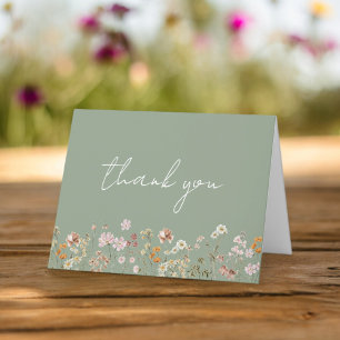 Carte De Remerciements Jardin de Fête de Mariage aux Fleurs Sauvages Vert