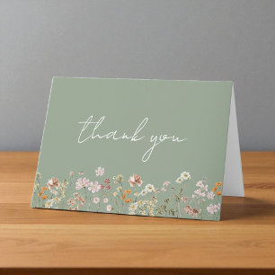 Carte De Remerciements Jardin de Fête de Mariage aux Fleurs Sauvages Vert