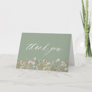 Carte De Remerciements Jardin de Fête de Mariage aux Fleurs Sauvages Vert