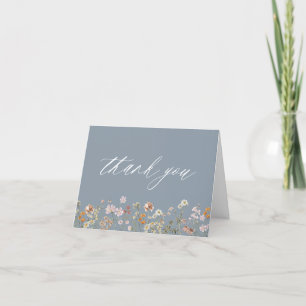 Carte De Remerciements Jardin de Fête de Mariage Fleur Sauvage Bleu Pouss