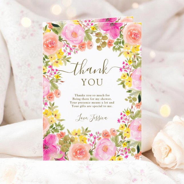 Carte De Remerciements jardin de fleurs sauvages boho photo shower de mar (Boho wild flowers garden photo bridal shower thank you card)