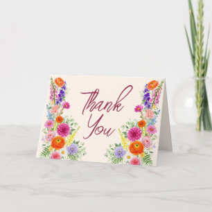 Carte De Remerciements Jardin De Mariage Fleurissant De Fleurs Colorées E