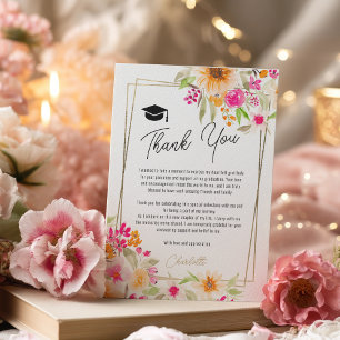 Carte De Remerciements Jardin d'été fleuri or photo graduation