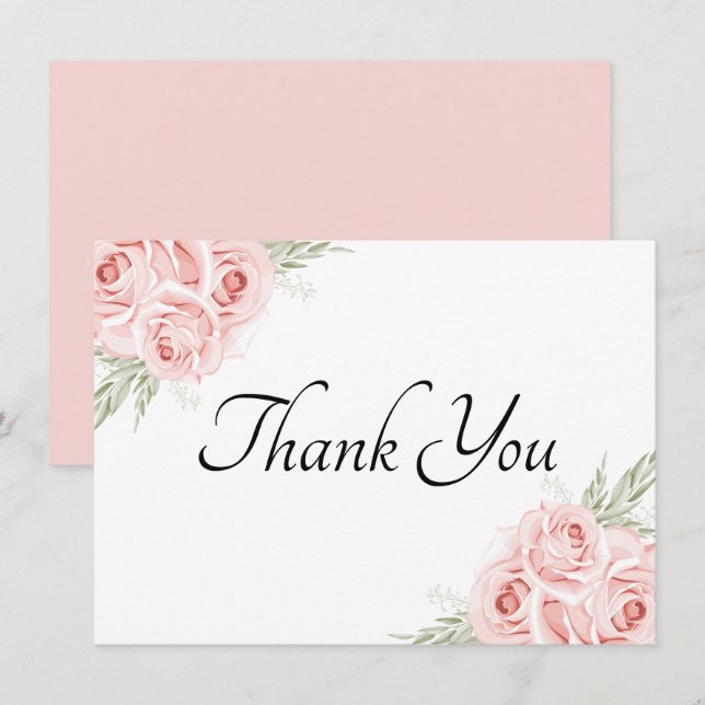 Carte De Remerciements Jardin élégant à l'aquarelle de roses roses floral (Devant / Derrière)