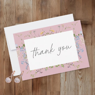 Carte De Remerciements Jardin Élégant de Fleurs Sauvages Roses Mariage