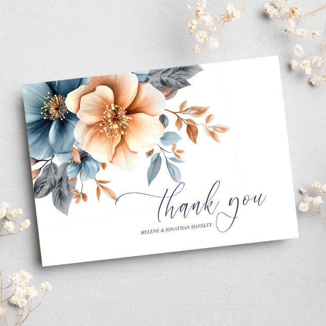 Carte De Remerciements Jardin Elégant Dusty Blue Terracotta Mariage (Garden Elegant Dusty Blue Terracotta Wedding Thank You Card)