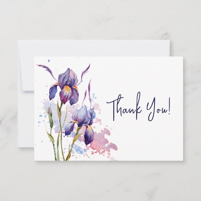 Carte De Remerciements Jardin floral à l'aquarelle Iris Bleu Violet  (Devant)