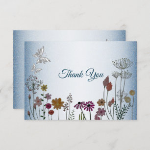 Carte De Remerciements Jardin Floral coloré Bleu brillant Mariage Parties