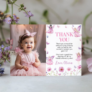 Carte De Remerciements Jardin Floral de Fée Magique Photo de Naissance au