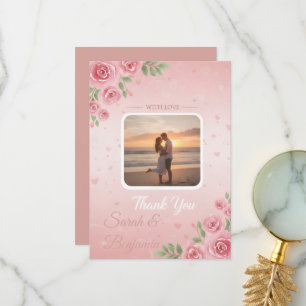 Carte De Remerciements Jardin Floral Rose et Pêche Douce Photo de Mariage