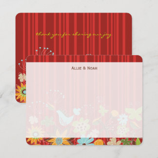 Carte De Remerciements Jardin Floral Rouge Whimsical Et Mariage Amusant O