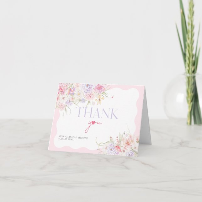 Carte De Remerciements Jardin Floral Wavy Fleur sauvage Fête des mariées  (Devant)