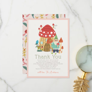 Carte De Remerciements Jardin Gnome Champignons Baby shower fille rose