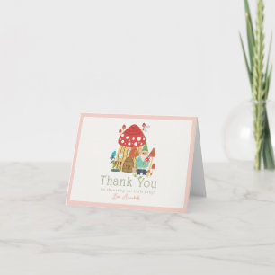 Carte De Remerciements Jardin Gnome Champignons Baby shower fille rose