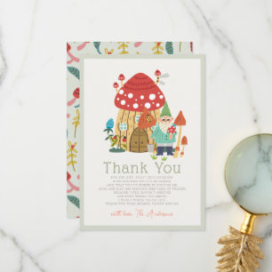 Carte De Remerciements Jardin Gnome Champignons Green Baby shower garçon