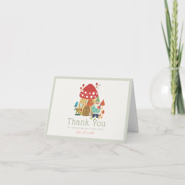 Carte De Remerciements Jardin Gnome Champignons Green Baby shower garçon (Devant)