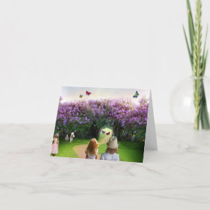 Carte De Remerciements jardin magique avec des enfants et des papillons