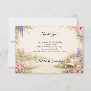Carte De Remerciements Jardin Romantique au Bord du Lac pour un Mariage S