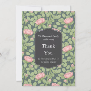 Carte De Remerciements Jardin Rose enchanté bleu ardoise